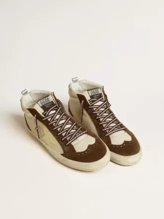 Mid Star voor heren in beige glitter met gele suède ster en katoenen flash