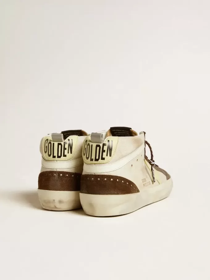 Mid Star voor heren in beige glitter met gele suède ster en katoenen flash