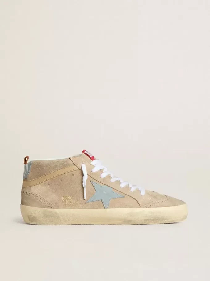 Mid Star voor heren in beige suède met poederblauwe leren ster en hielstuk