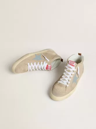 Mid Star voor heren in beige suède met poederblauwe leren ster en hielstuk