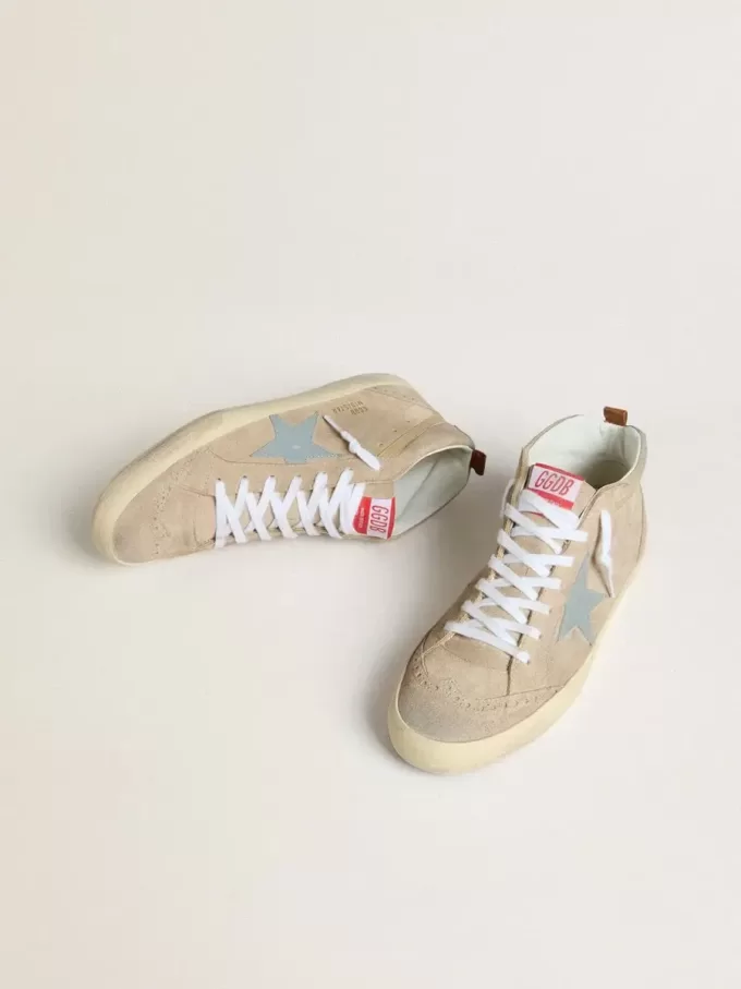 Mid Star voor heren in beige suède met poederblauwe leren ster en hielstuk