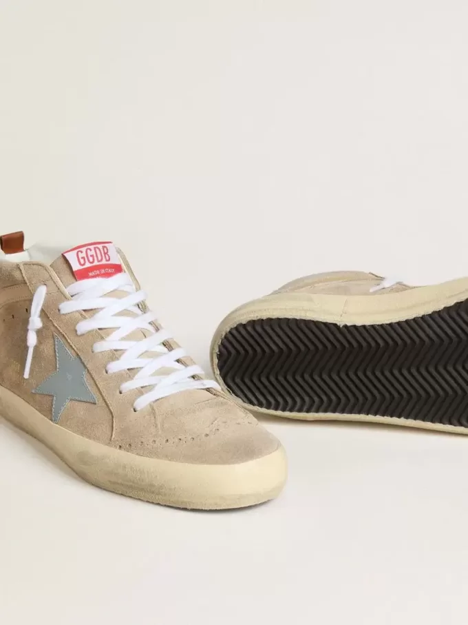 Mid Star voor heren in beige suède met poederblauwe leren ster en hielstuk