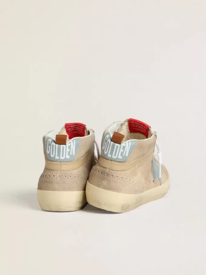 Mid Star voor heren in beige suède met poederblauwe leren ster en hielstuk