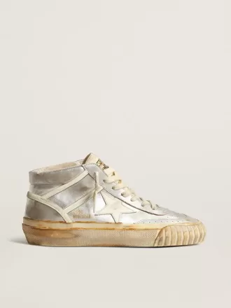 Mid Star voor heren in zilverkleurig metallic leer met ivoorkleurige ster