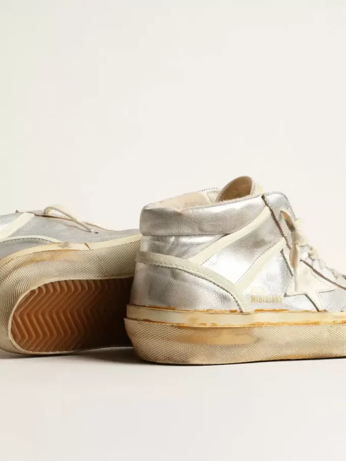 Mid Star voor heren in zilverkleurig metallic leer met ivoorkleurige ster