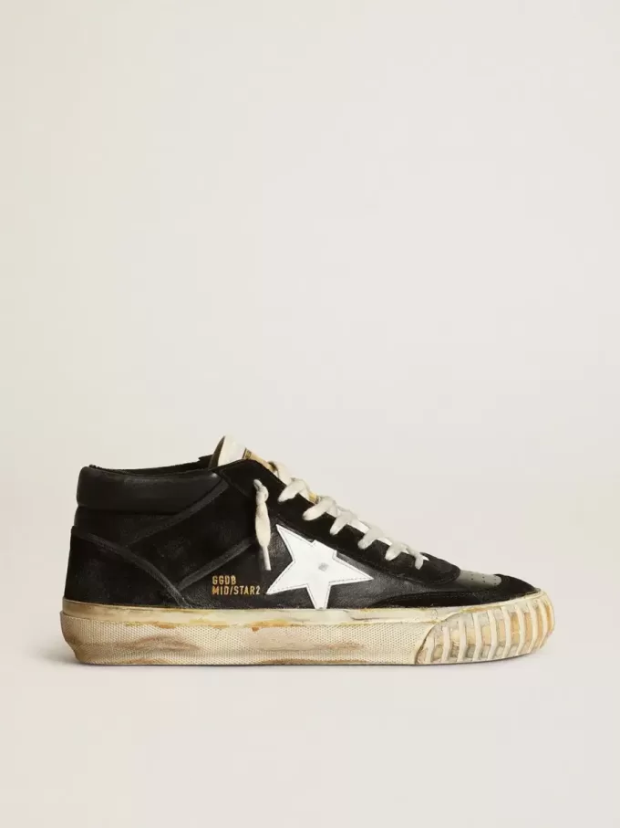 Mid Star voor heren in zwart nappa en suède met witte leren ster