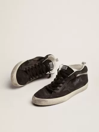 Mid Star voor heren van nubuck met zwarte leren ster en zilveren flash