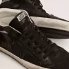 Mid Star voor heren van nubuck met zwarte leren ster en zilveren flash