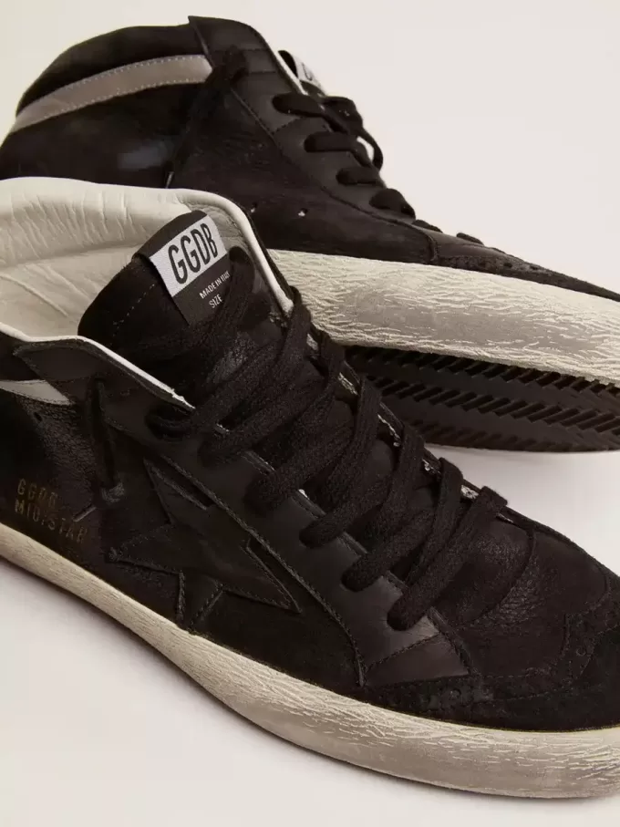 Mid Star voor heren van nubuck met zwarte leren ster en zilveren flash