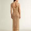 Midi-jurk voor dames in beige haakwerk met franjes