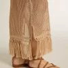 Midi-jurk voor dames in beige haakwerk met franjes