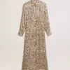 Midi-jurk voor dames van zijde-mix met bloemenprint
