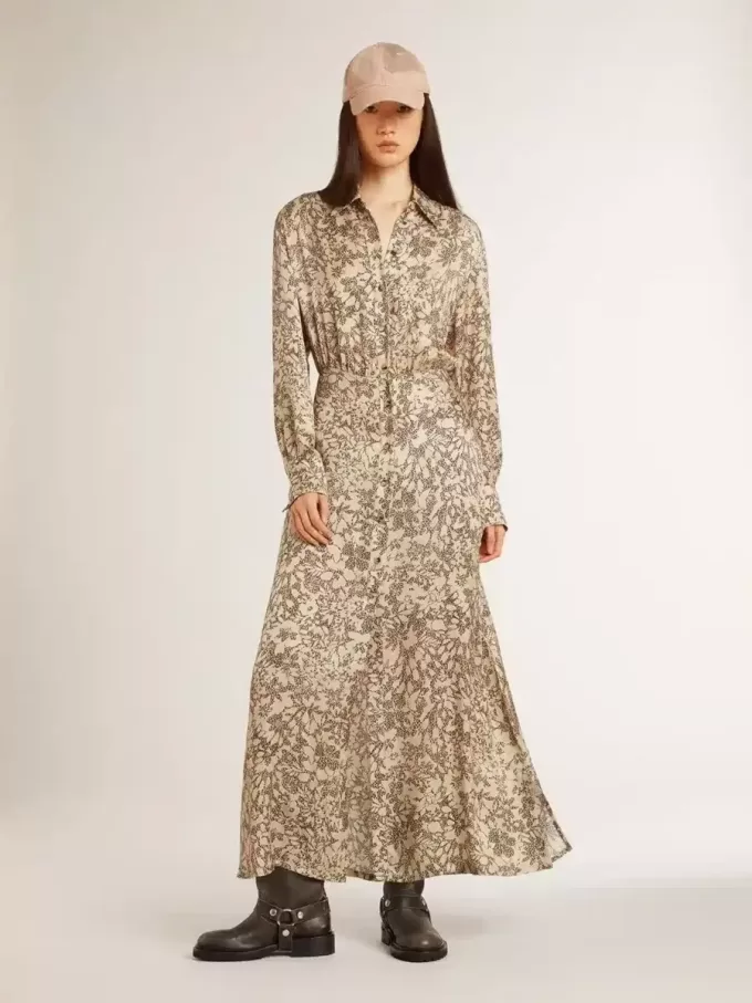 Midi-jurk voor dames van zijde-mix met bloemenprint