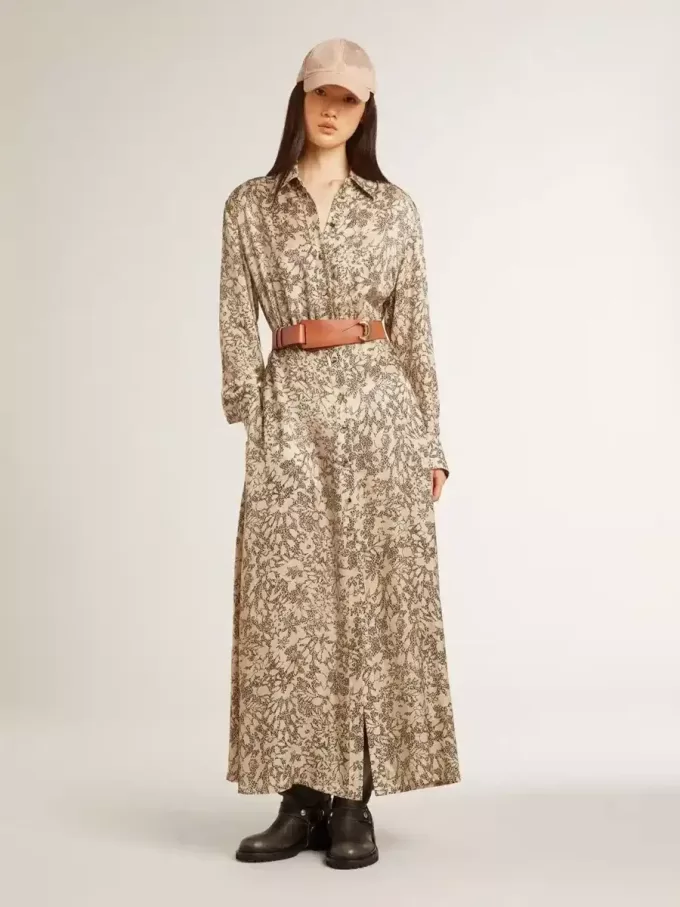 Midi-jurk voor dames van zijde-mix met bloemenprint
