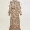 Midi-jurk voor dames van zijde-mix met bloemenprint