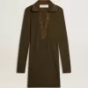 Militair groene wollen mini-jurk met lederen details