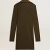 Militair groene wollen mini-jurk met lederen details