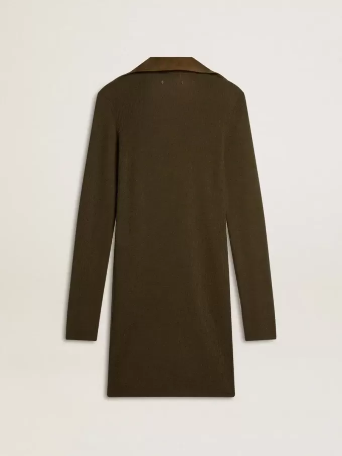Militair groene wollen mini-jurk met lederen details