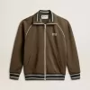 Militairgroen herensweatshirt met ritssluiting en wit logo