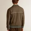 Militairgroen herensweatshirt met ritssluiting en wit logo