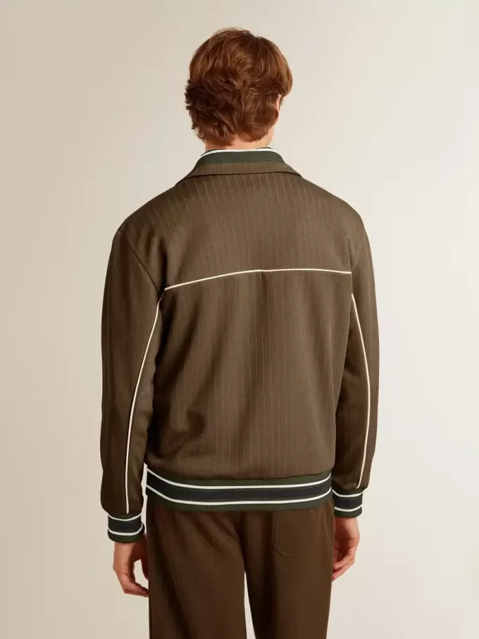 Militairgroen herensweatshirt met ritssluiting en wit logo