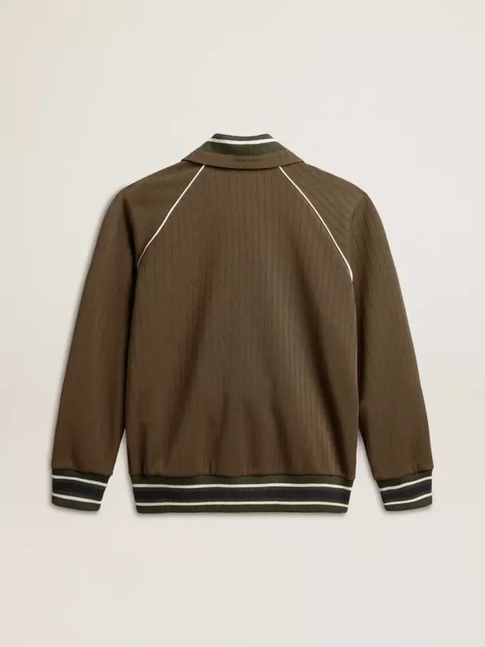 Militairgroen herensweatshirt met ritssluiting en wit logo