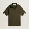 Militairgroene jersey polo voor heren met borduursel