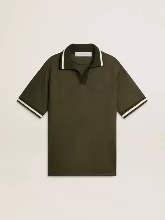 Militairgroene jersey polo voor heren met borduursel
