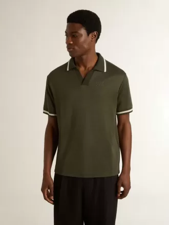 Militairgroene jersey polo voor heren met borduursel