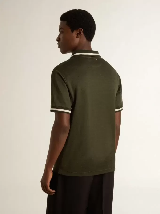 Militairgroene jersey polo voor heren met borduursel