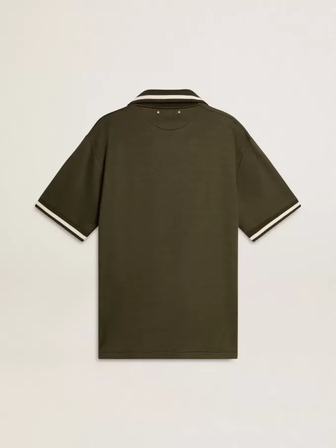 Militairgroene jersey polo voor heren met borduursel
