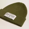 Militairgroene katoenen beanie met applicatielabel op de voorkant