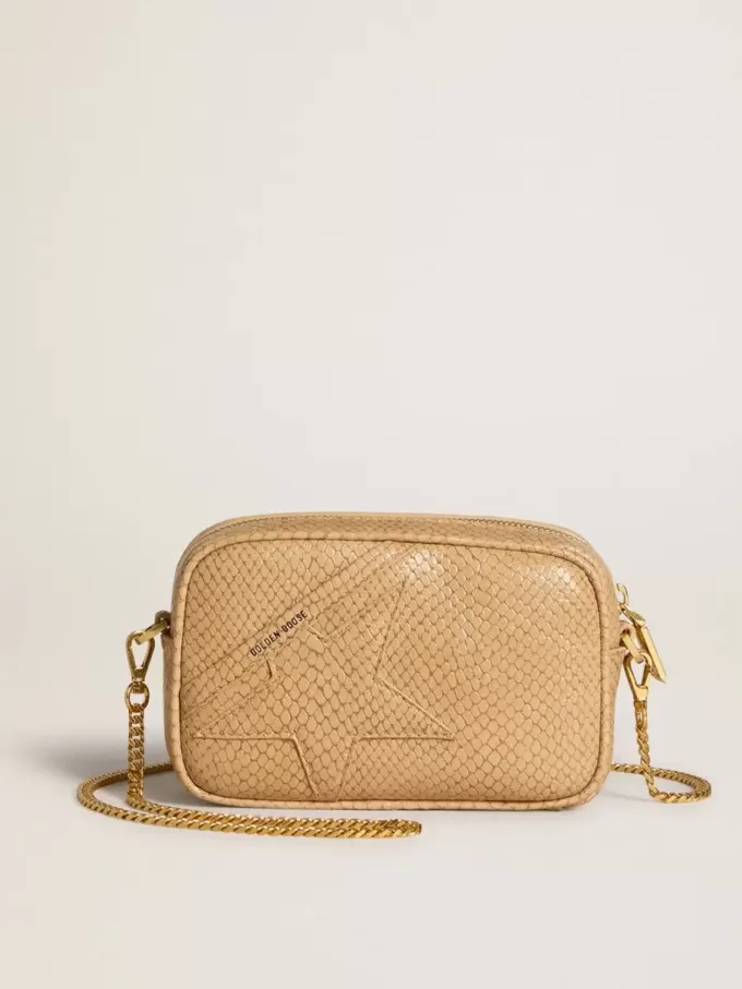 Mini Star Bag in beige slangenleer