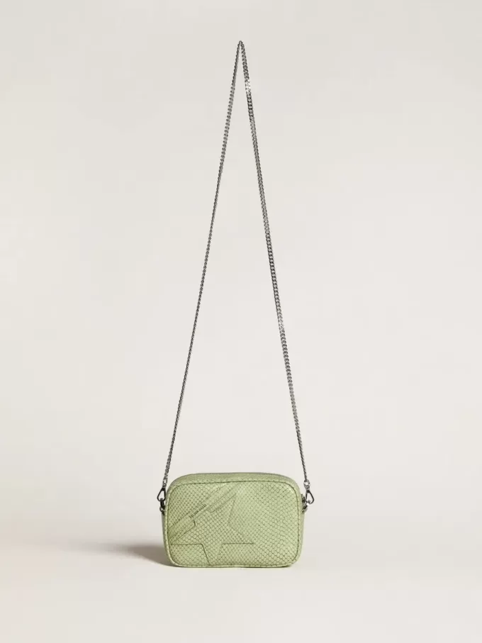 Mini Star Bag in lichtgroen slangenleer