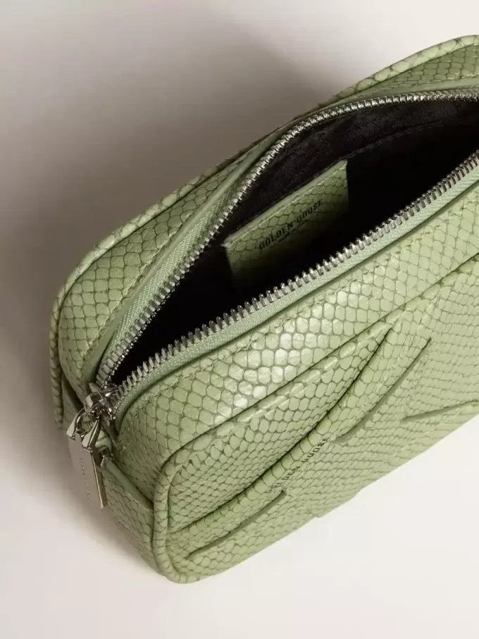 Mini Star Bag in lichtgroen slangenleer