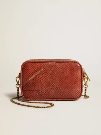Mini Star Bag in roestkleurig leer met slangenprint