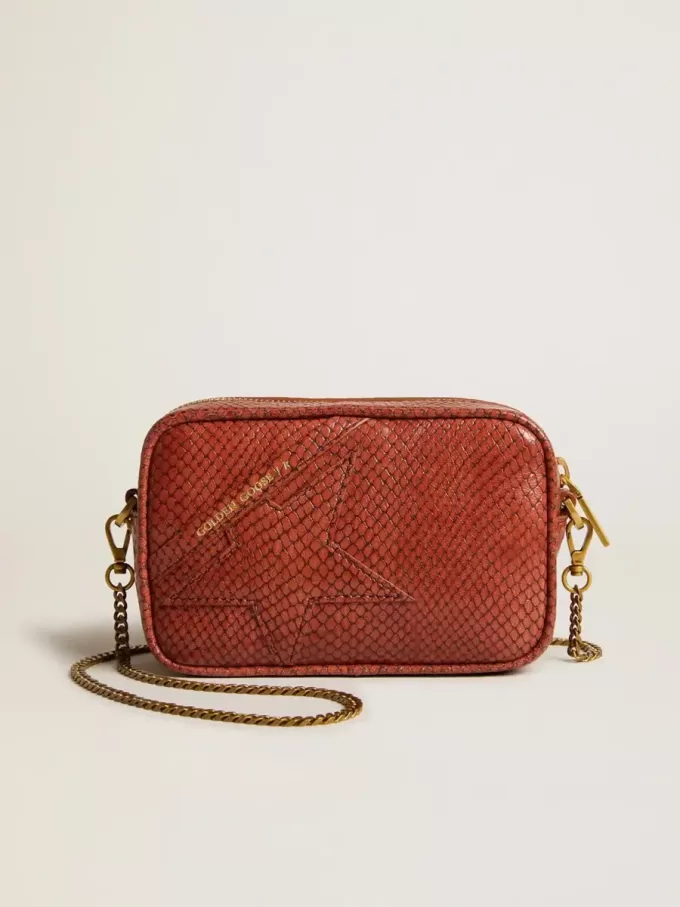 Mini Star Bag in roestkleurig leer met slangenprint