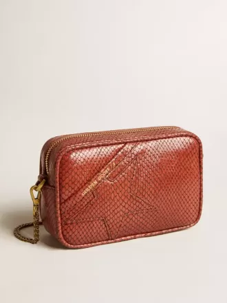 Mini Star Bag in roestkleurig leer met slangenprint