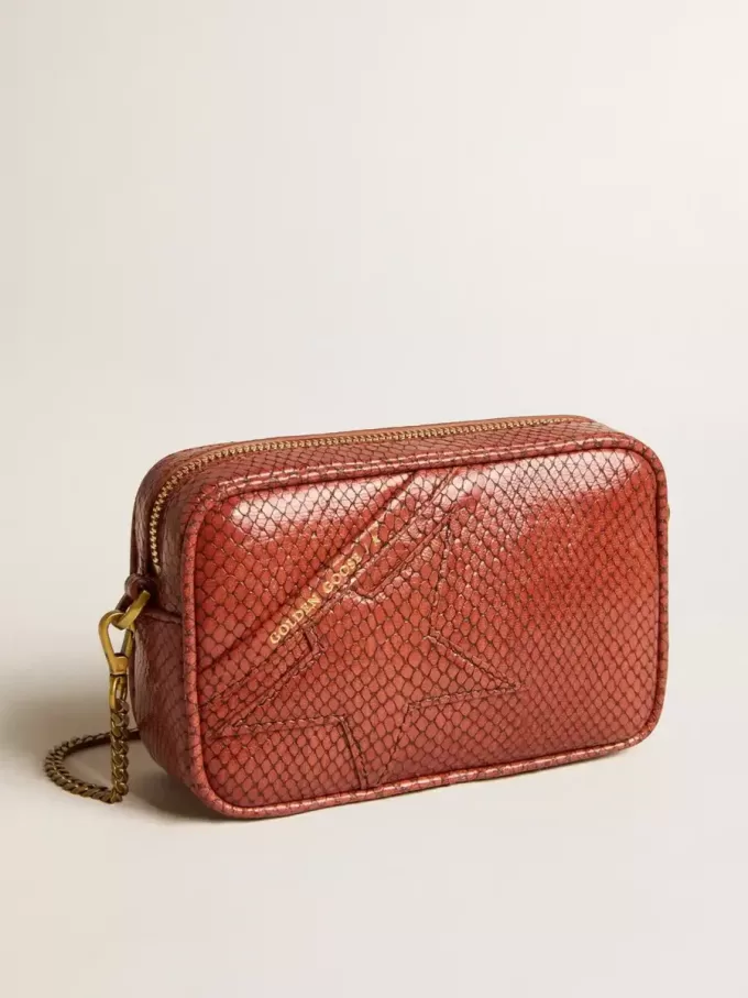 Mini Star Bag in roestkleurig leer met slangenprint