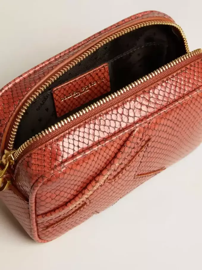 Mini Star Bag in roestkleurig leer met slangenprint