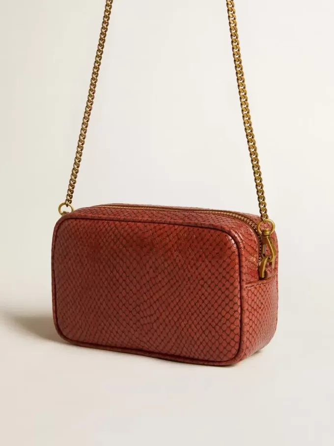 Mini Star Bag in roestkleurig leer met slangenprint