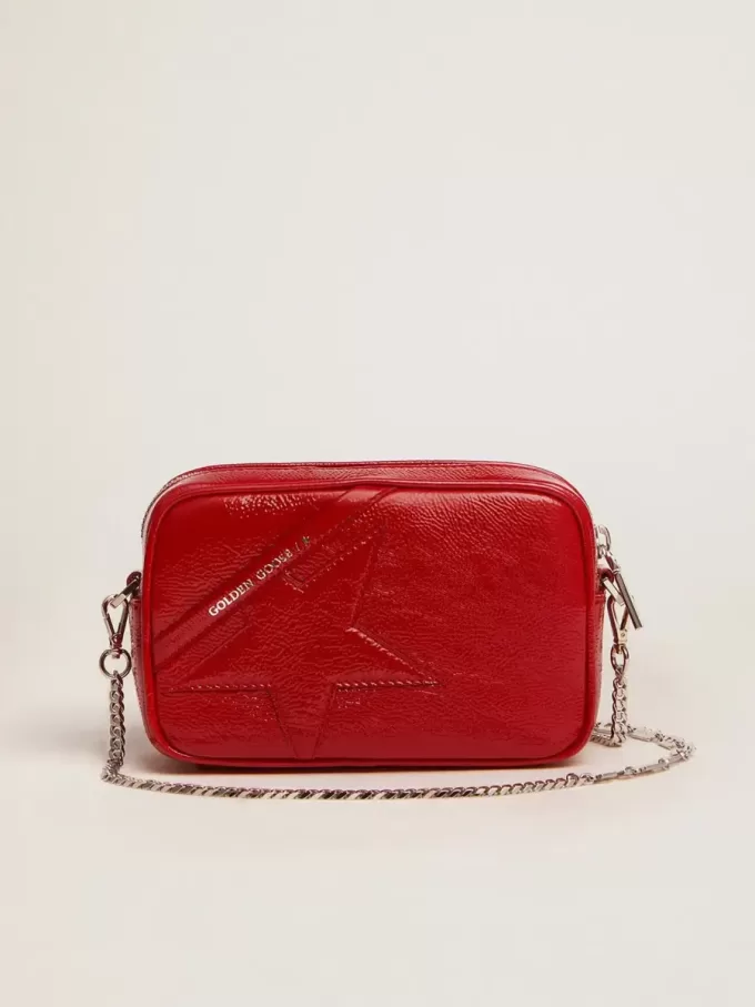 Mini Star-tas voor dames in rood gelakt leer met ton-sur-ton ster