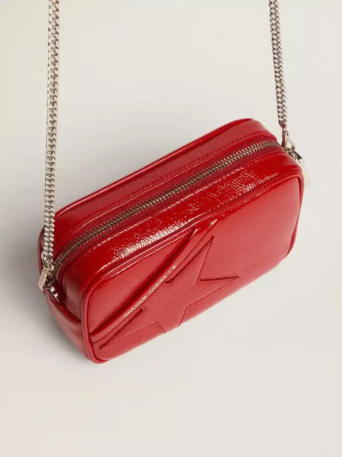 Mini Star-tas voor dames in rood gelakt leer met ton-sur-ton ster