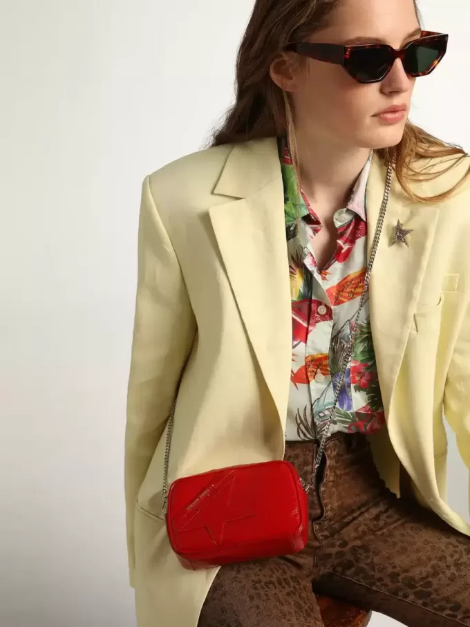 Mini Star-tas voor dames in rood gelakt leer met ton-sur-ton ster