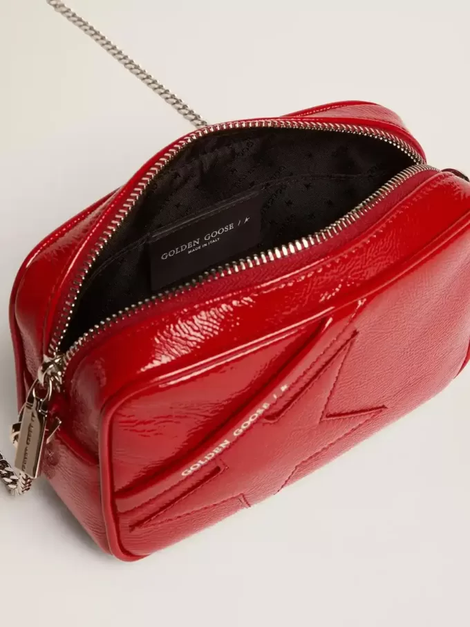 Mini Star-tas voor dames in rood gelakt leer met ton-sur-ton ster