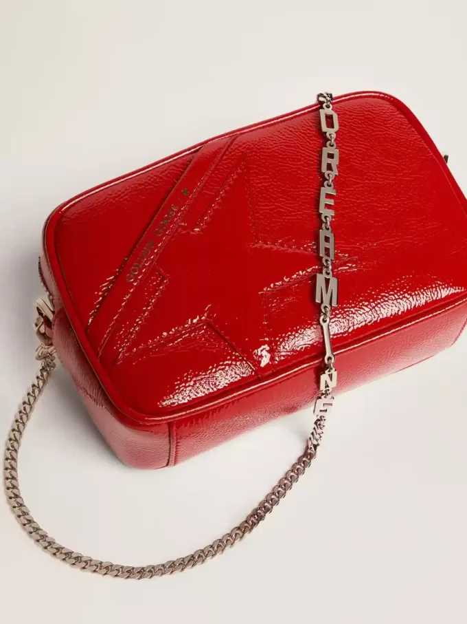 Mini Star-tas voor dames in rood gelakt leer met ton-sur-ton ster
