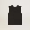 Mouwloos T-shirt in versleten zwart met ton-sur-ton borduursel in kleurverloop