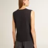Mouwloos T-shirt in versleten zwart met ton-sur-ton borduursel in kleurverloop