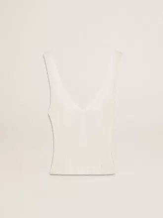 Mouwloze top geborduurd met versleten witte ribbels