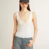 Mouwloze top geborduurd met versleten witte ribbels